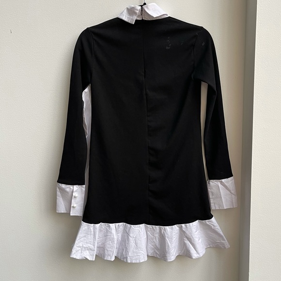 NWOT Black dress with white ruffles and collar long sleeve - Picture 6 of 11